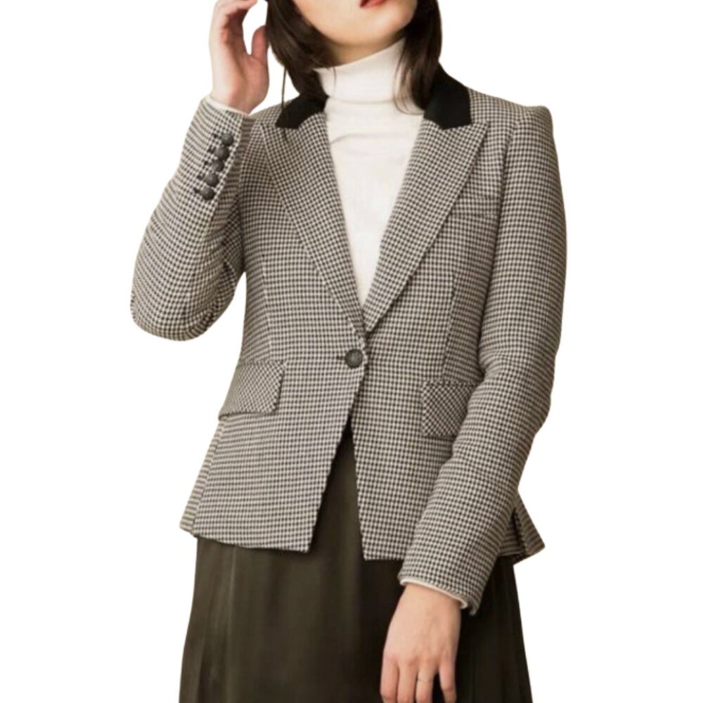 Veronica Beard Airlie Houndstooth Peplum Dickey Blazer‎